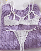 Sexy Lace Floral Openwork Bra and Thong Lingerie Set