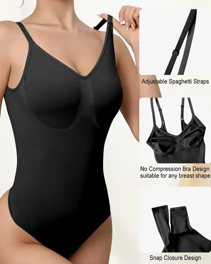 Women's V-neck Breathable Seamless Thong Bodysuit Body Shaper