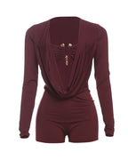 Women's Casual Two-in-one Draped Design Slim-fit Long-sleeved Jumpsuit