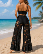 Deep V Neck Cutout Bikini Swimsuit and Wide-leg Pants
