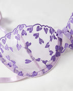 Sexy Sheer Mesh Heart-shaped Embroidery Underwire Lingerie Set