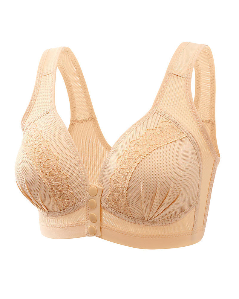 Women's Front-closure Jacquard Lace Breathable Bra