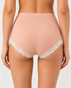 High Waisted Pure Cotton Ribbed Lace-trim Panties