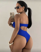 Off-shoulder Cutout Backless Solid Color Sexy One-piece Swimsuit