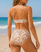Floral Print Knotted V Neck High-waisted Bikini Set