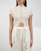 Lace Openwork Front Slit Long Top and Wide-leg Pants Set