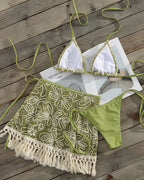 Bohemian Halter Bikini and Tassel Sarong Three-piece Set