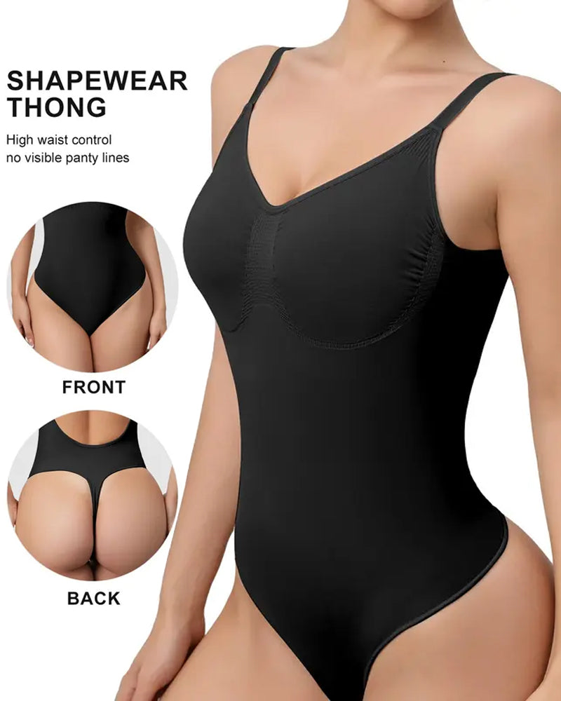 Women's V-neck Breathable Seamless Thong Bodysuit Body Shaper