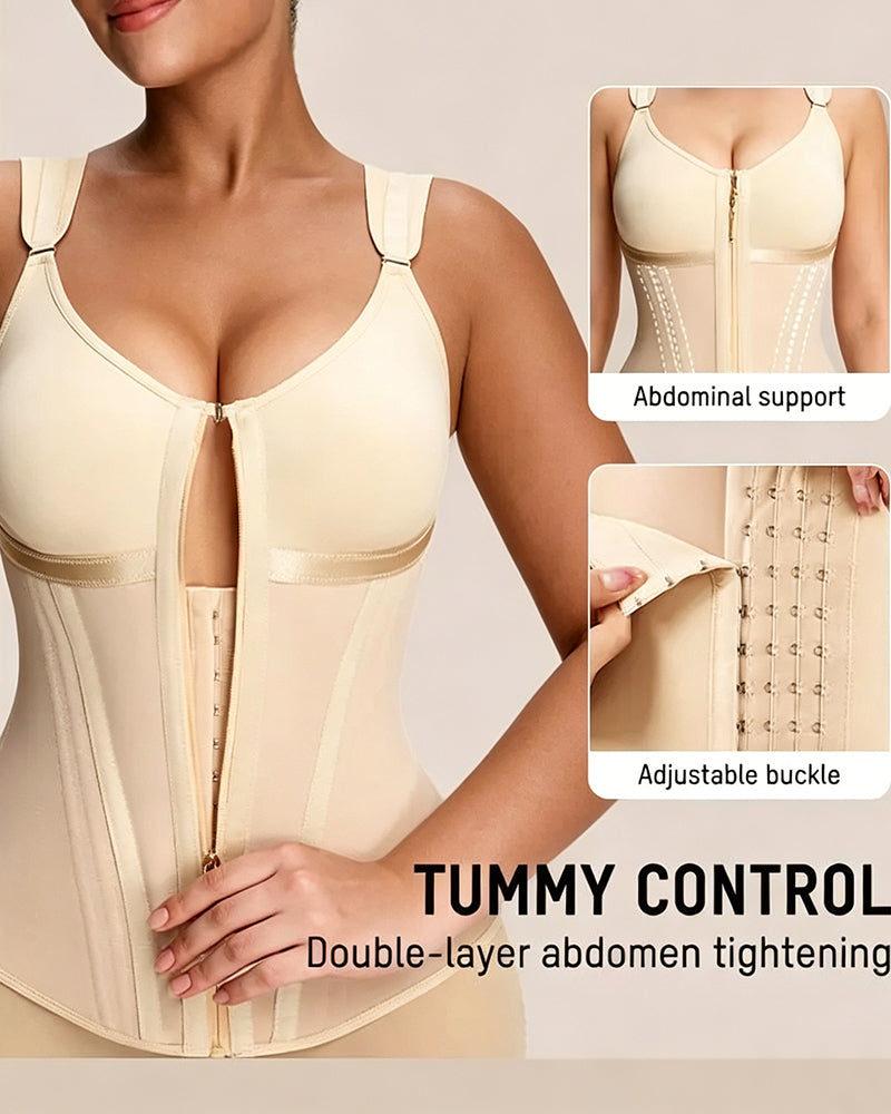 Women's Zipper and Hook Double Compression Seamless Wire-Free Shapewear