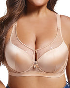 Satin Mesh See-through Patchwork Underwire Plus Size Push-up Bra