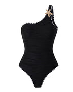 Beach Vacation One-shoulder Solid Color One-piece Swimsuit