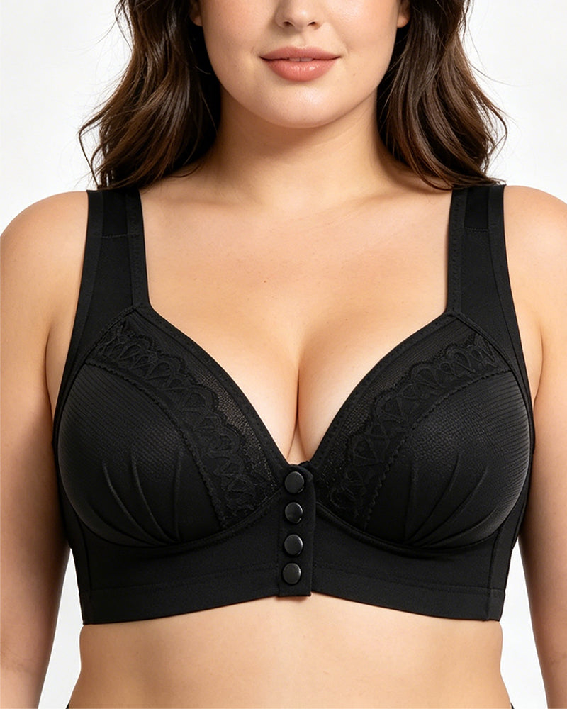Women's Front-closure Jacquard Lace Breathable Bra