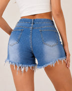Women's Irregular Ripped Denim Shorts