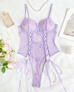 Sexy Floral Lace Sheer Cutout Strappy Bodysuit Lingerie