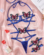 Butterfly Embroidery Halter-neck Strappy Cutout Lingerie Bodysuit