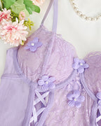Sexy Floral Lace Sheer Cutout Strappy Bodysuit Lingerie