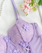 Sexy Floral Lace Sheer Cutout Strappy Bodysuit Lingerie