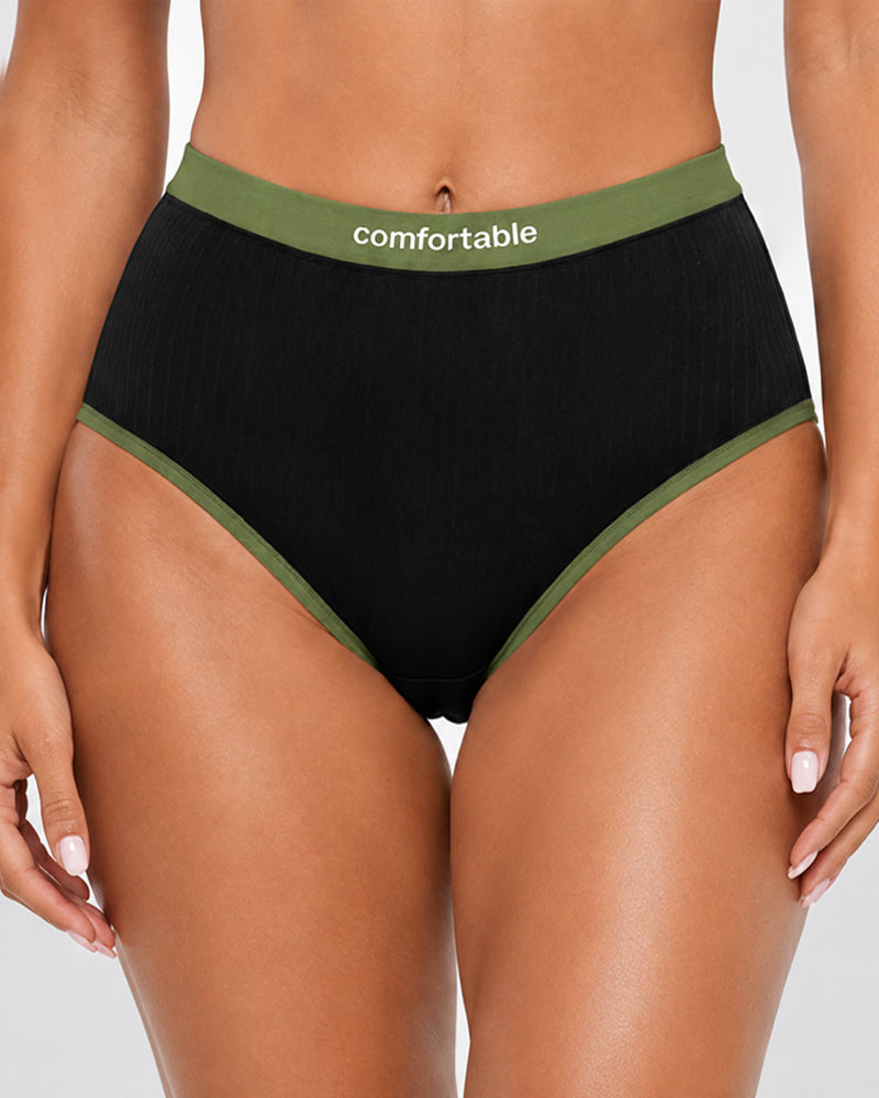 5-Pack Pure Cotton High Waist Colorblock Briefs