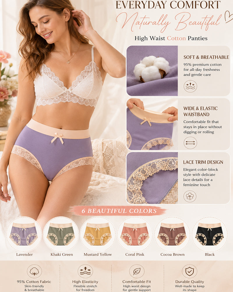 Multi-pack Pure Cotton Colorblock Lace-trimmed Seamless Panties