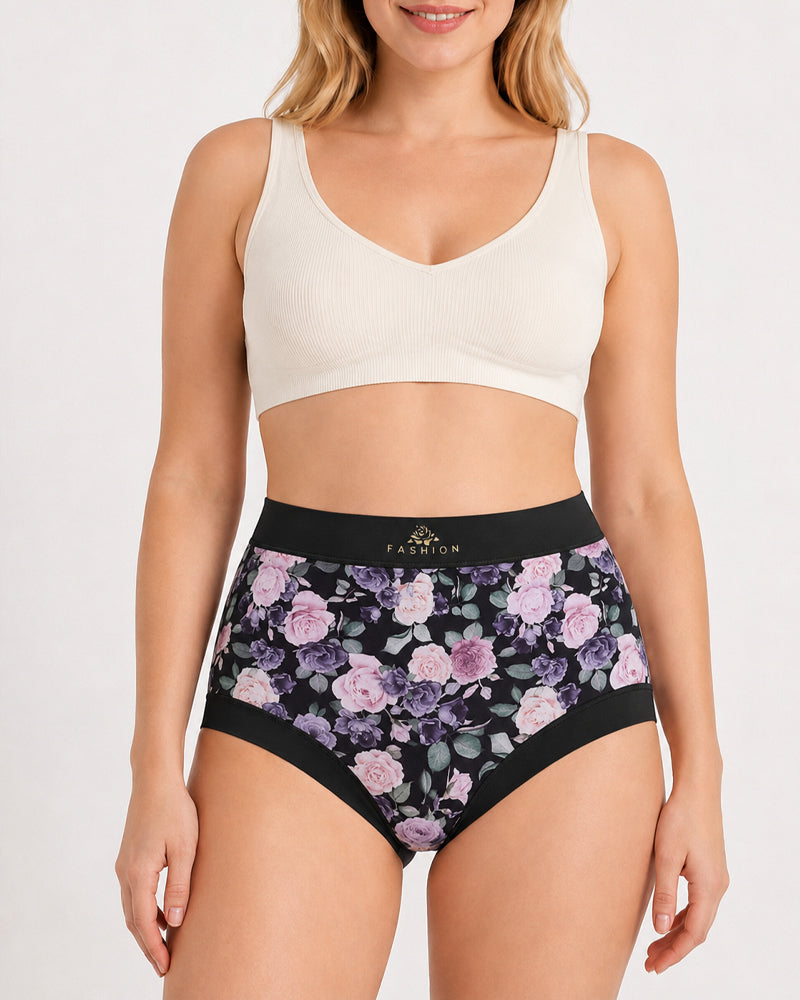 Multiple Packs High Waist Colorblock Floral Print Seamless Panties