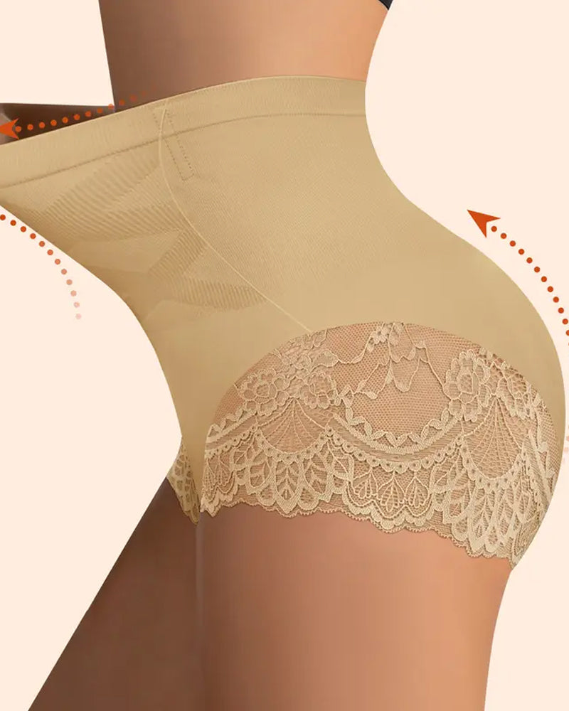 Women's High-Waisted Tummy Control and Butt Lifting Lace Seamless Shaping Panties