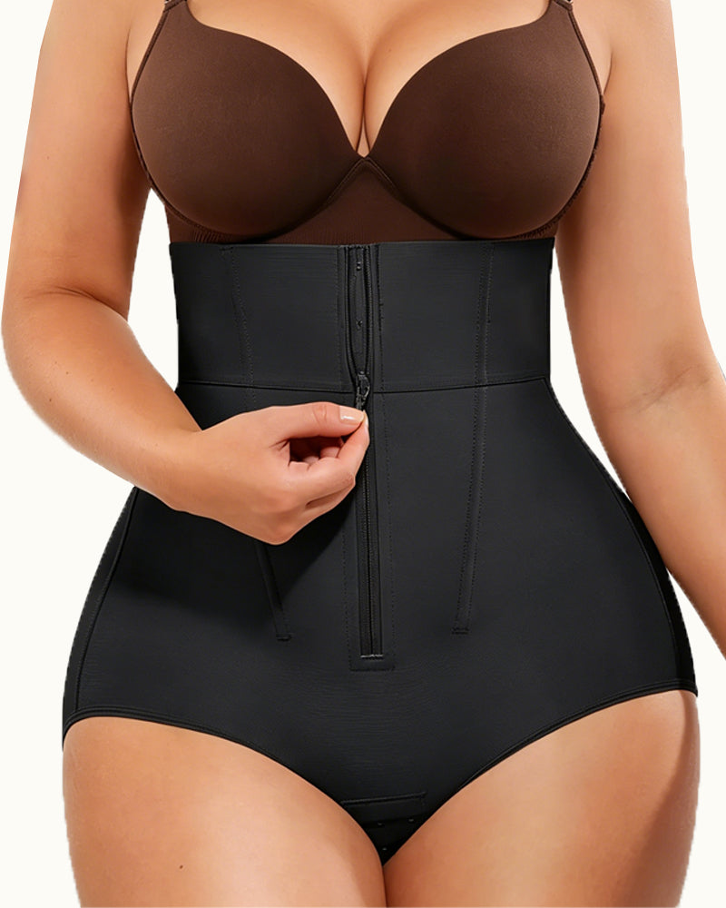 Women's High-waisted with Zipper and Hook-eye Tummy Control Shaping Shorts