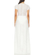 Lace Openwork Front Slit Long Top and Wide-leg Pants Set