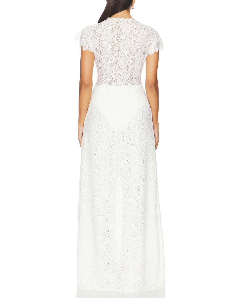 Lace Openwork Front Slit Long Top and Wide-leg Pants Set