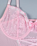 Sexy Lace Mesh See-Through Straps Cross Bow Mesh Ruffled Nightdress