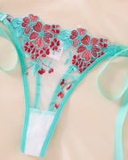 Sexy Flower Embroidered Mesh Lace Gathered Bra Set