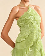Halter Neck Backless Ruffled Maxi Dress