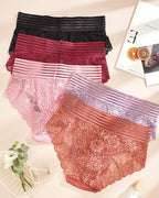 Women's Sexy High Waist Tummy Control Seamless Flower Lace Breathable Panties