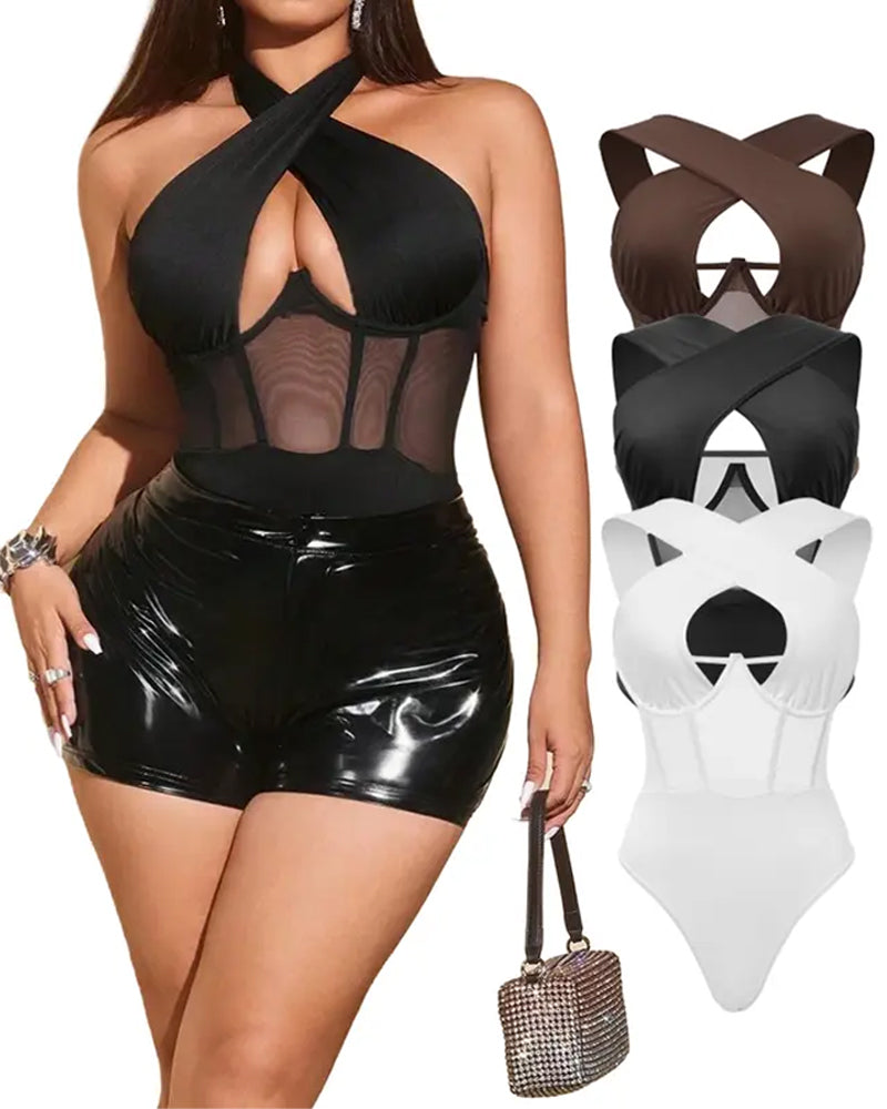 Sexy Cross-strap Mesh Bodysuit