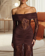 Sexy Lace Off-shoulder Fitted Long-sleeved Fishtail Maxi Dress