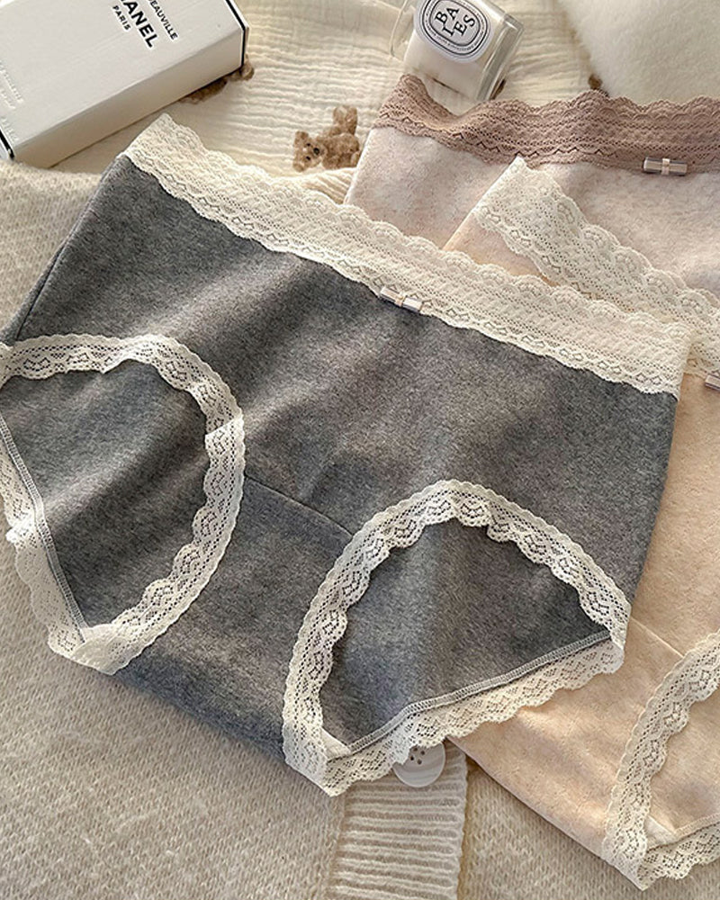 Five-pack Pure Cotton High Waist Lace-trimmed Briefs