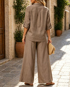 Casual Cotton Linen Shirt and Wide-leg Pants Set