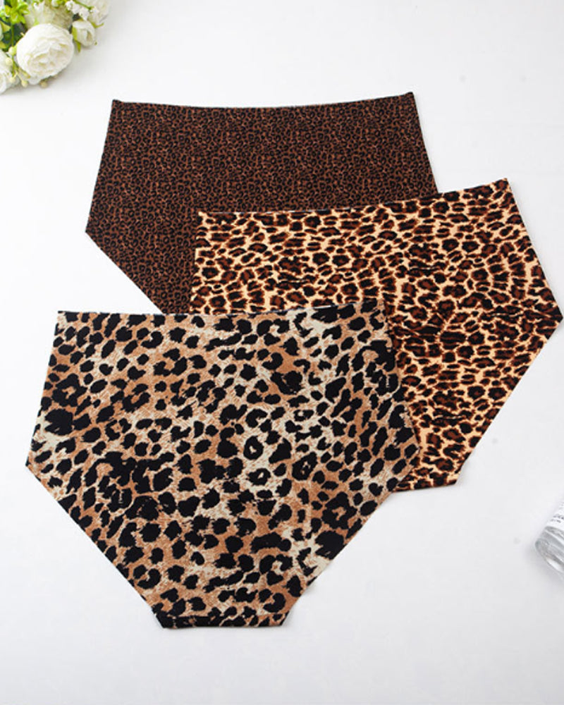 Women's Leopard Print High-Waisted Seamless High-Elastic Ice Silk Briefs