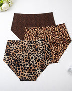 Women's Leopard Print High-Waisted Seamless High-Elastic Ice Silk Briefs