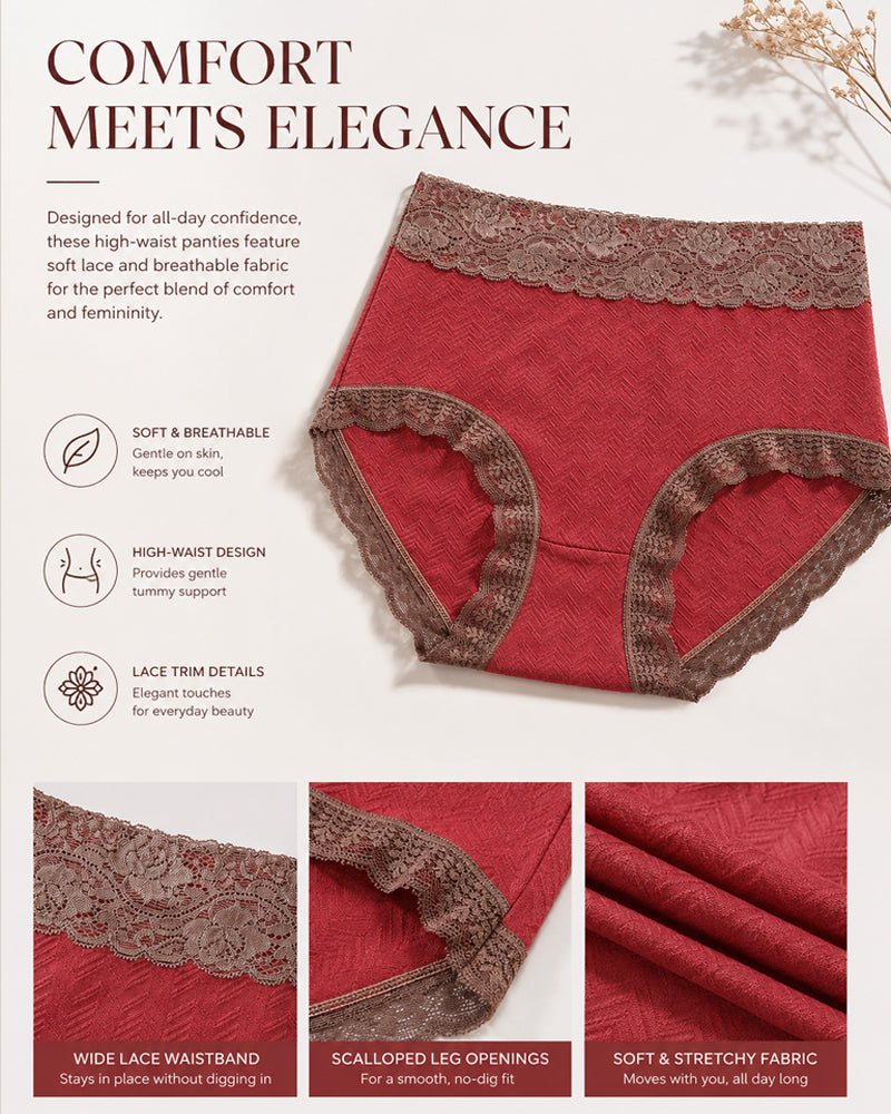 High-Waist Cotton Lace Briefs