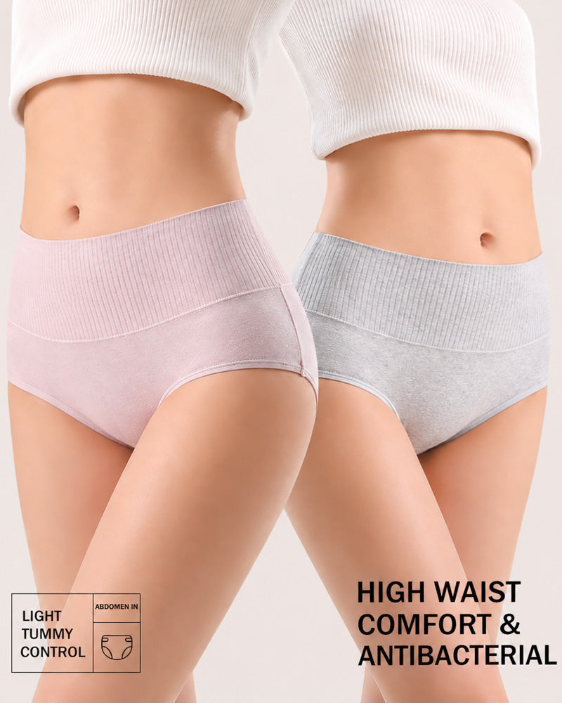 Five-Pack Pure Cotton High Waist Tummy Control Ribbed Briefs
