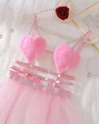 Heart-shaped Cutout Sexy Sheer Mesh Chemise and Thong Set