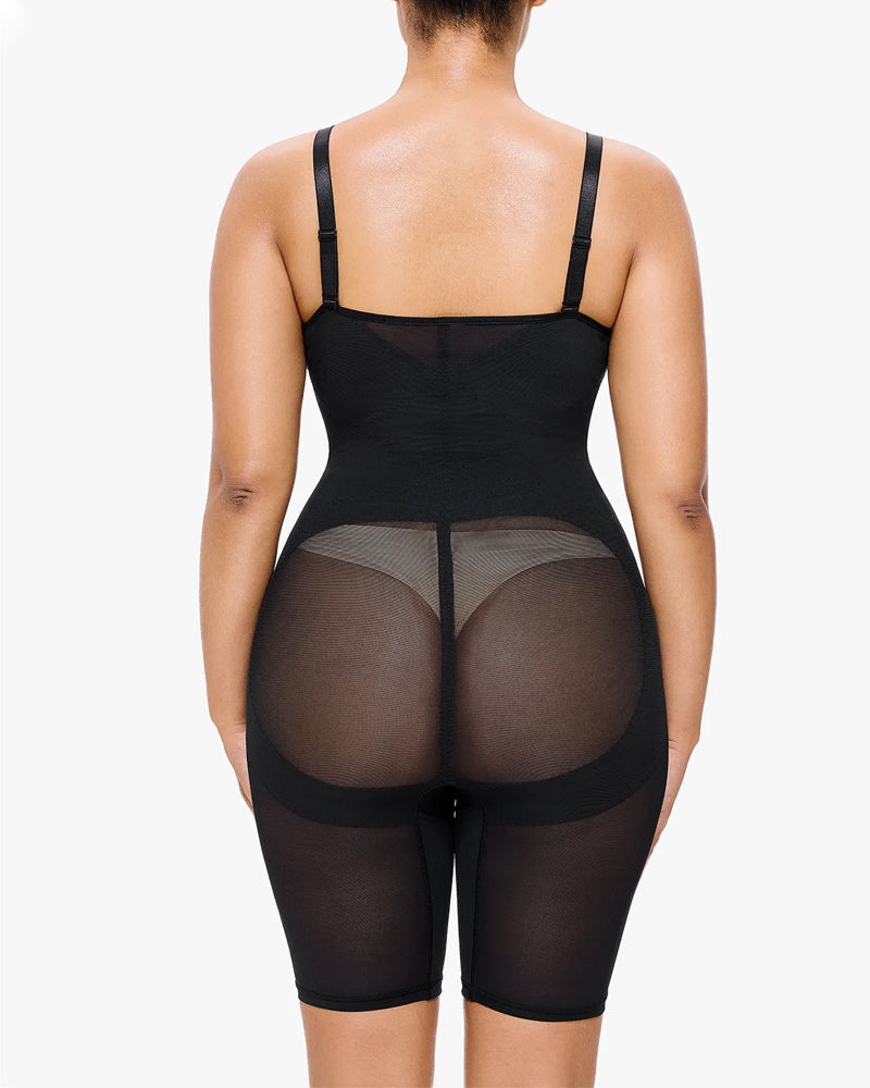 V-neck Mesh-paneled Seamless Tummy Control Hip Lift Bodysuit