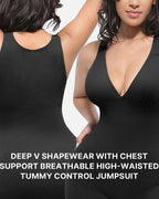 Deep V Chest Support Breathable High-Waisted Tummy Control Jumpsuit Shapewear