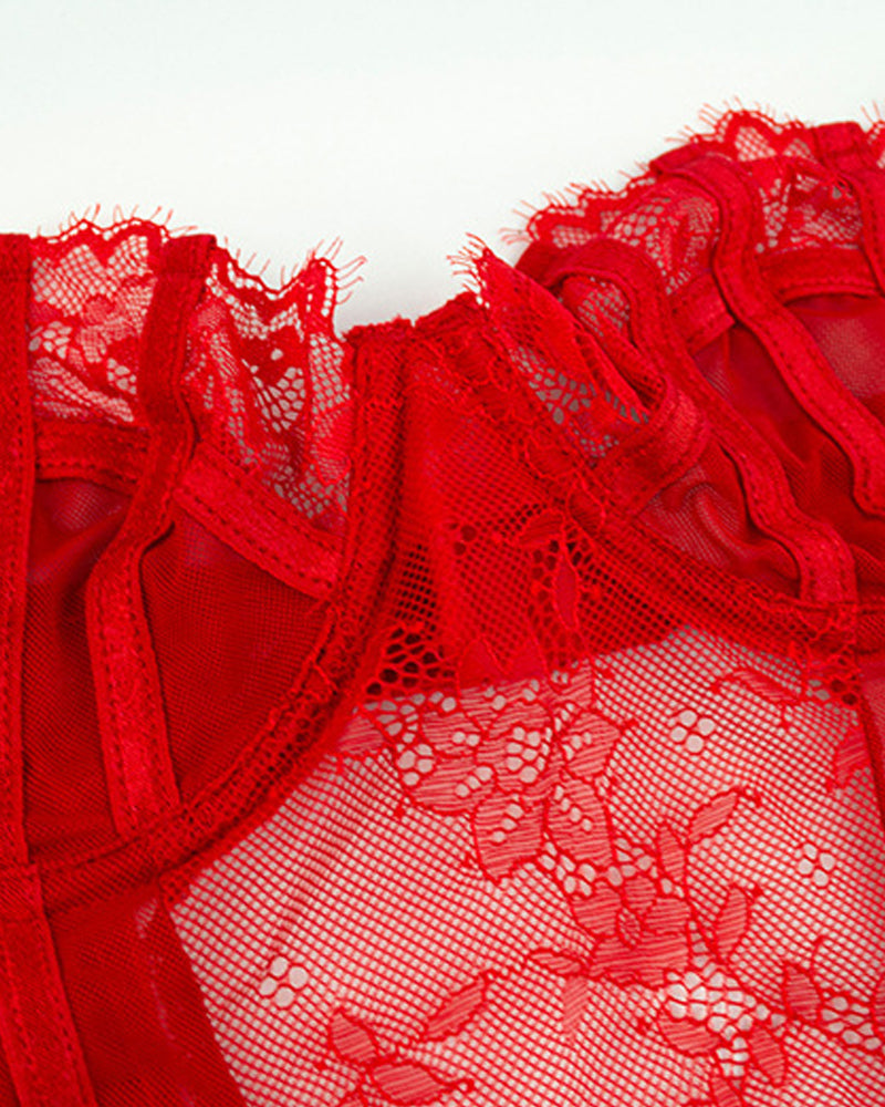 Sexy Lace See-through Mesh Suspender Bodysuit Lingerie