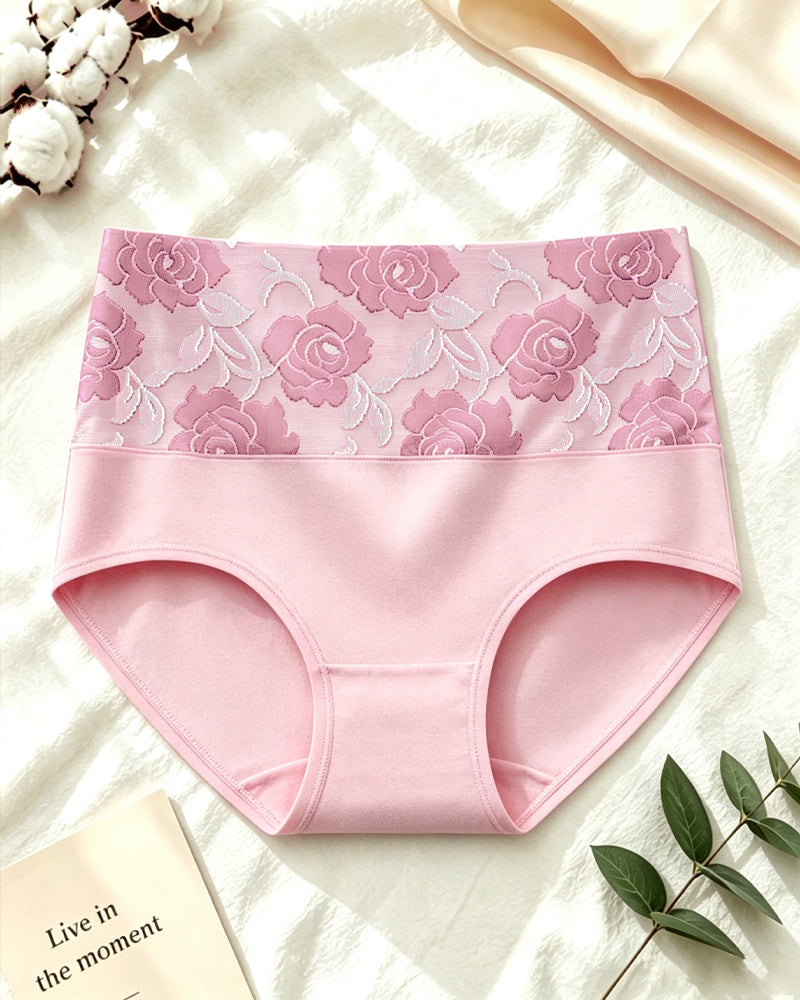 High Waisted Floral Colorblock Printed Pure Cotton Briefs