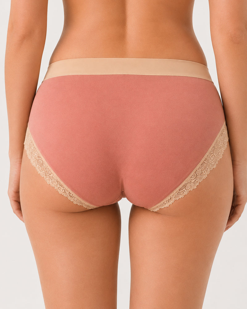 Multi-pack Pure Cotton Colorblock Lace-trimmed Seamless Panties