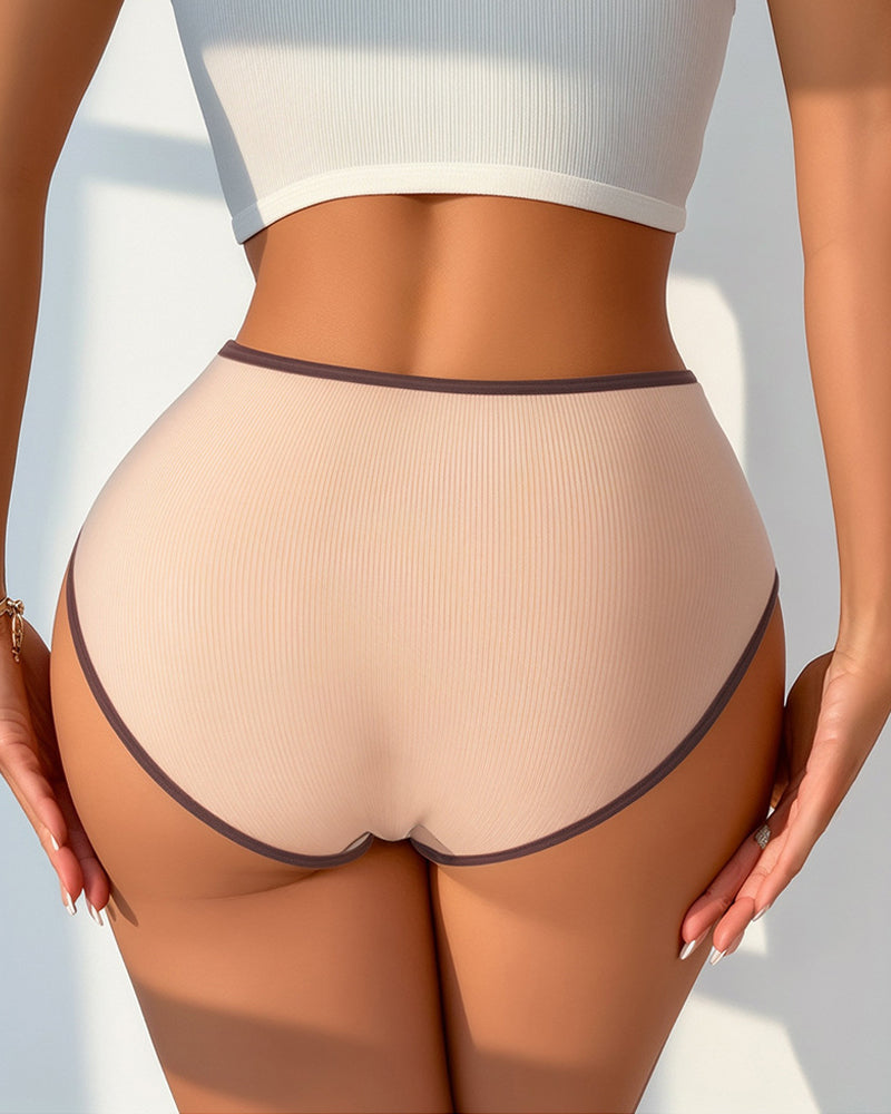 Low-rise Ribbed Heart-shaped Cutout Colorblock Breathable Comfortable Briefs