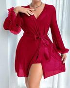 Sexy Lace See-through Mesh Camisole Nightgown and Robe Set