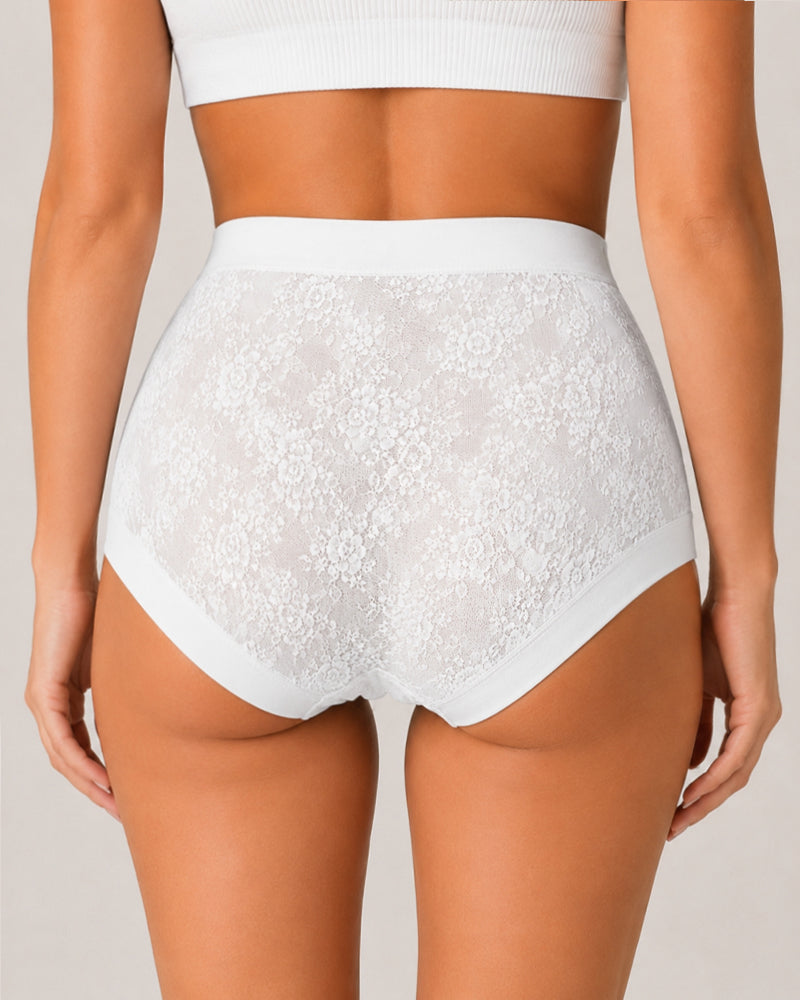 4-Pack High Waist Front Crossover Floral Lace Breathable Panties
