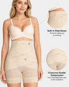 High Waist Tummy Control Sheer Mesh LaceTrim Shaping Shorts